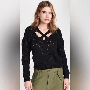 Sea New York Cole Cable Knit Wool Blend Long Sleeve Cut Out Sweater Black Size S